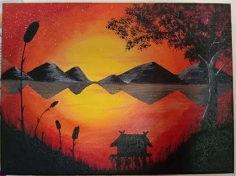 How to draw a simple scenery (Bayanihan) using acrylic paint .
